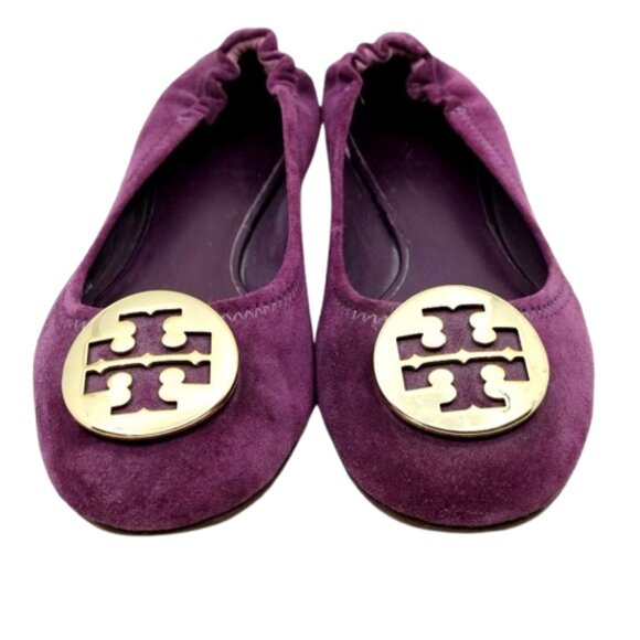 TORY BURCH~Gold Reva Logo~BALLET FLATS~PURPLE SUEDE LEATHER SHOES~7.5M - Picture 3 of 6
